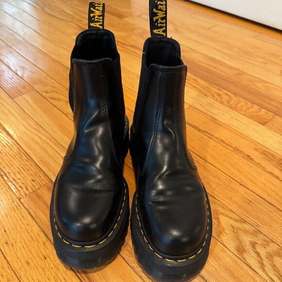 Dr. Martens Shoes - Dr. Martens Black Ankle Boots with Yellow Stitching